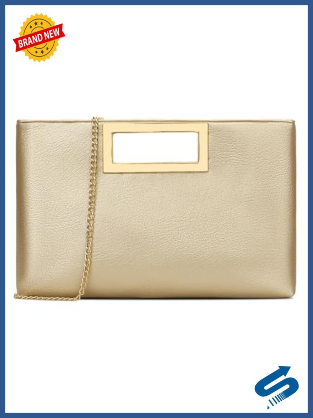 Vegan Leather Evening Clutch with Metal Handle & Chain Strap